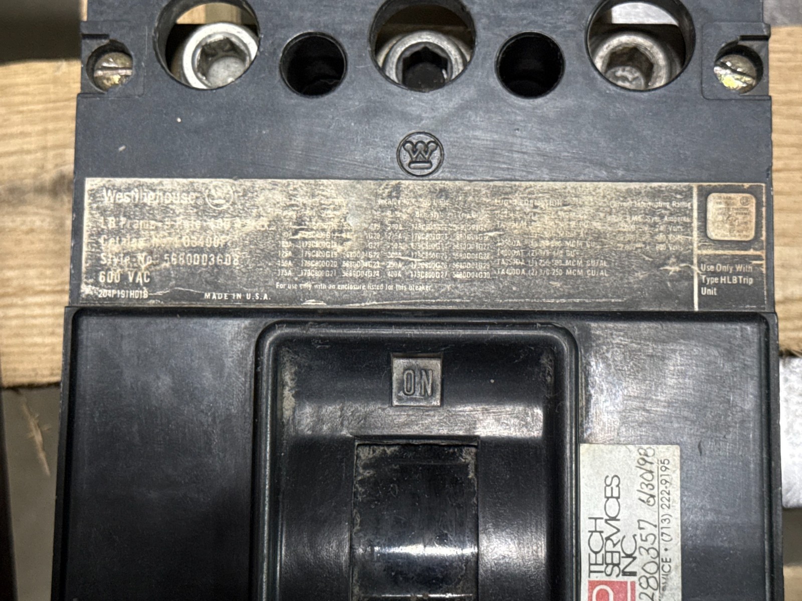 Refurbished Westinghouse Molded Case Circuit Breaker LB400F 400 Amp 3-Pole, 600 Volt 2YU3