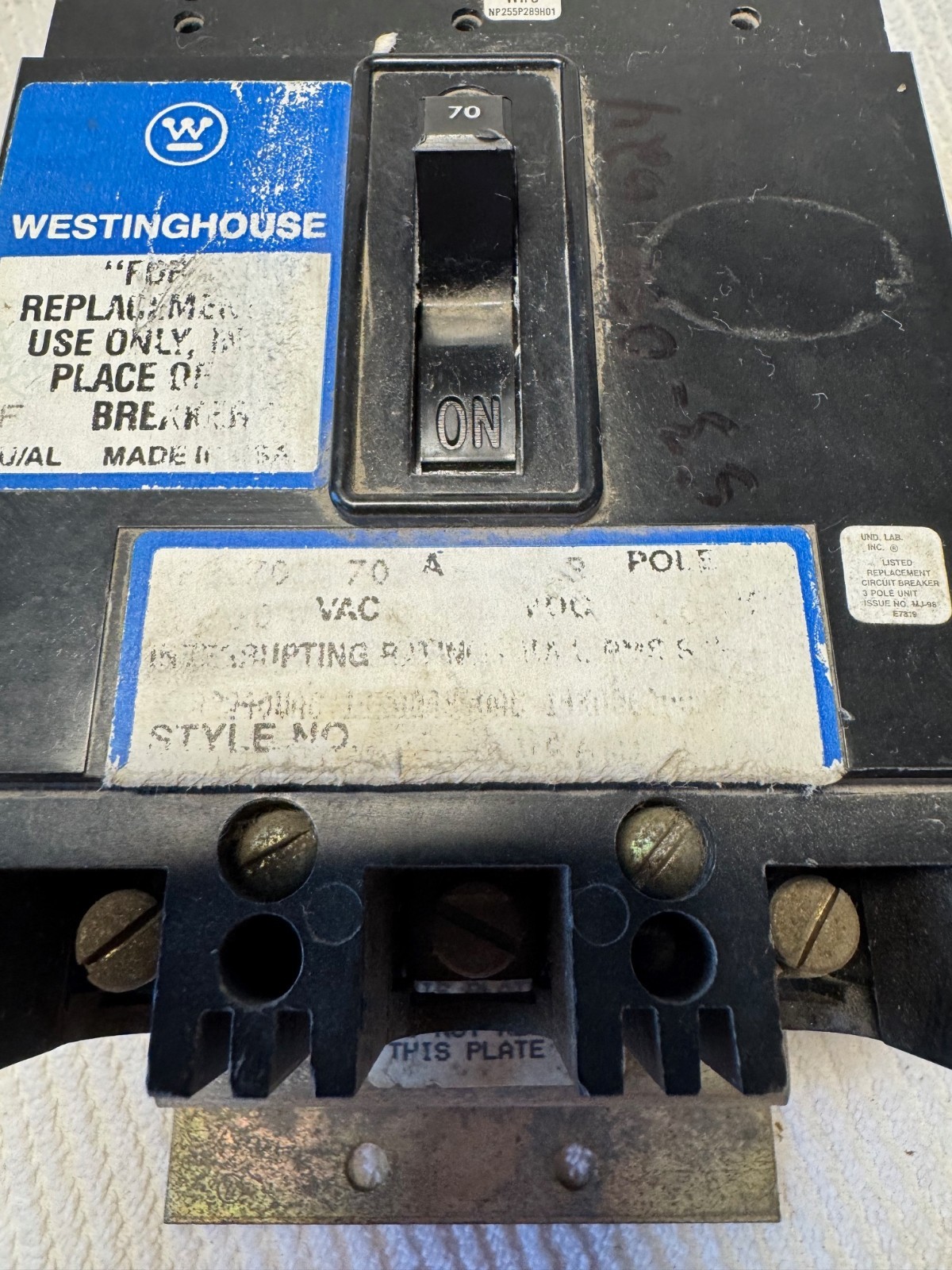 70 AMP WESTINGHOUSE POWER CURRENT LIMITING CIRCUIT BREAKER  ZZ2  600 V 3 POLE