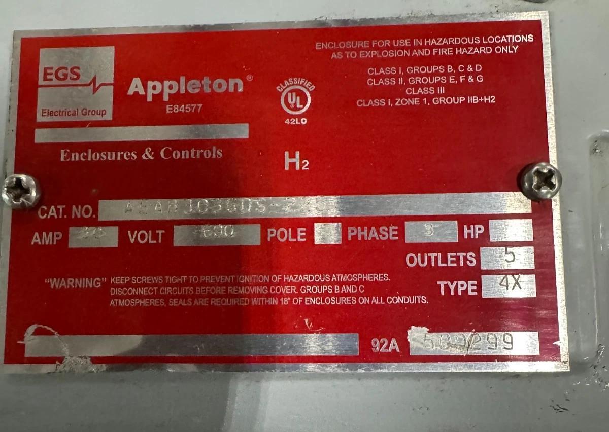 APPLETON EGS EXPLOSION PROOF BREAKER V59 30 AMP 600 V 3 POLE 3 PH AEAB3036DS-225