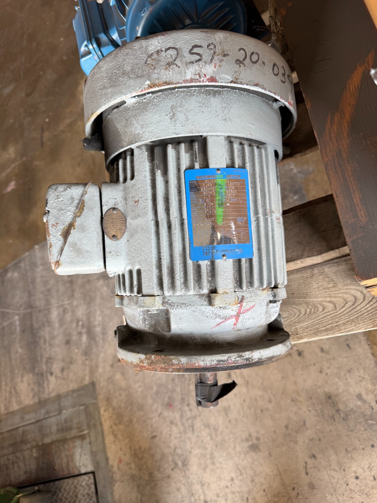LOUIS ALLIS MOTOR NN2 2 HP MODEL CJ4B 3101432M001 1155 RPM 220/460 V 7.4/3.7 AMP