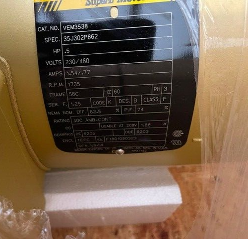 BALDOR MOTOR 1/2 HP VEM3538 1735 RPM 230/460 V FRAME 56C