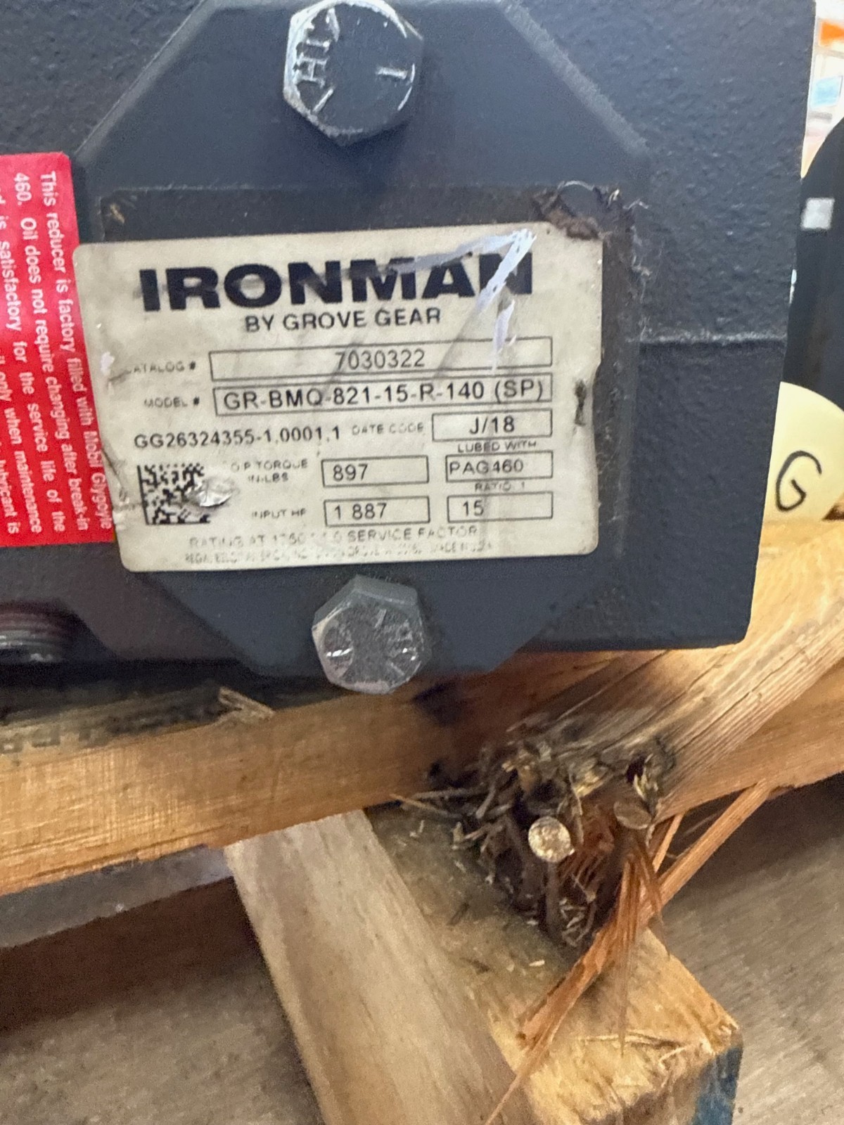 IRON MAN GROVE GEAR REDUCER 1XVD 1XXG 1XXHMOD GRG-BMQ-821-15-R-56 1.887 HP 1750