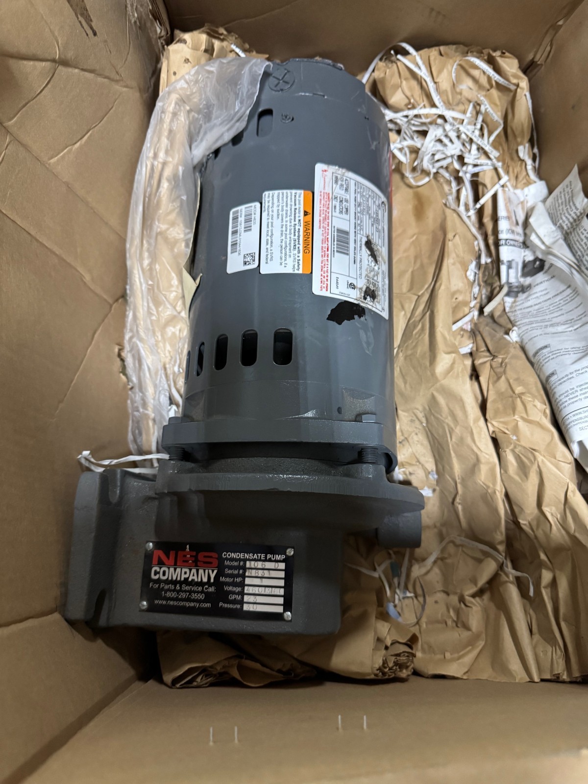 NES Company CENTRIFUGAL CONDENSATE PUMP VA17A B E MODEL 106D SER N831