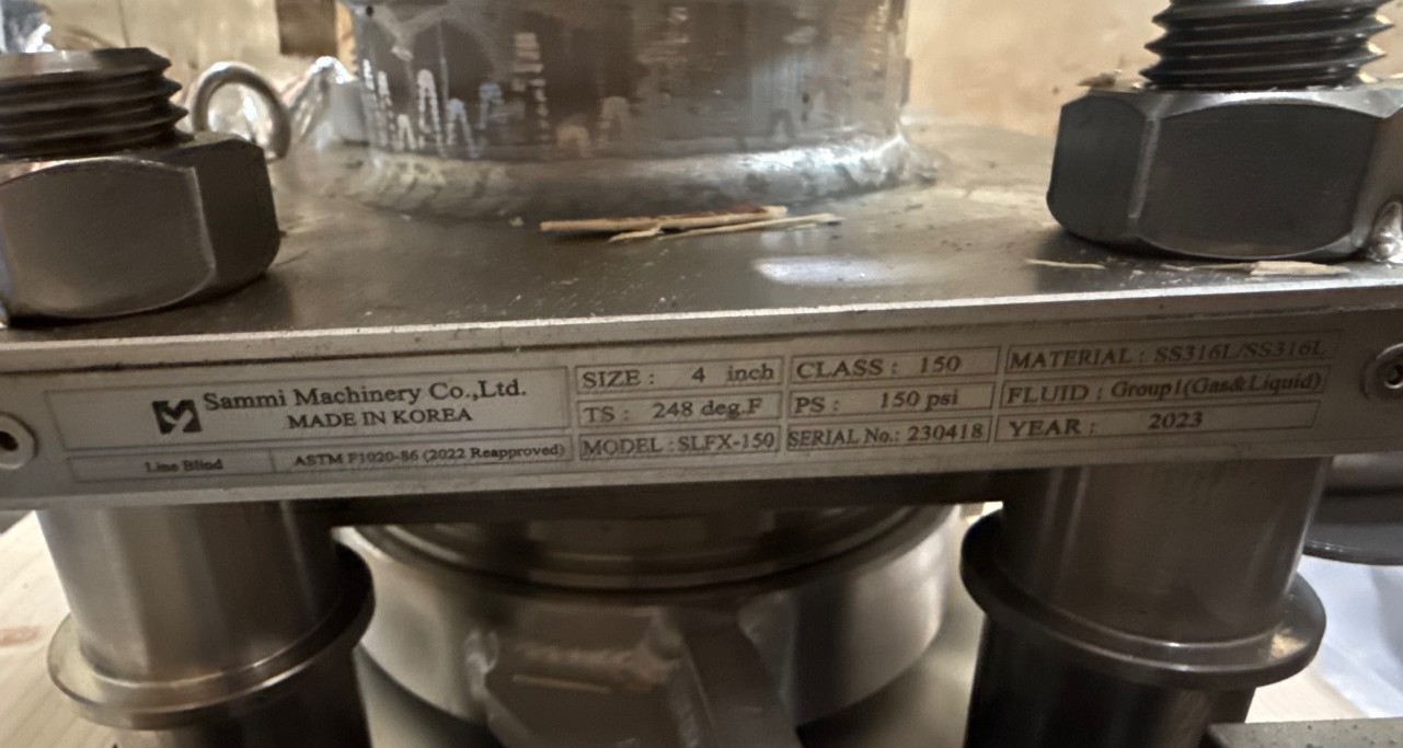 Used SAMMI MACHINERY COMPANY 4" 150 LB FLANGED LINE BLIND VALVE 2XZ MODEL SLFX-150 31