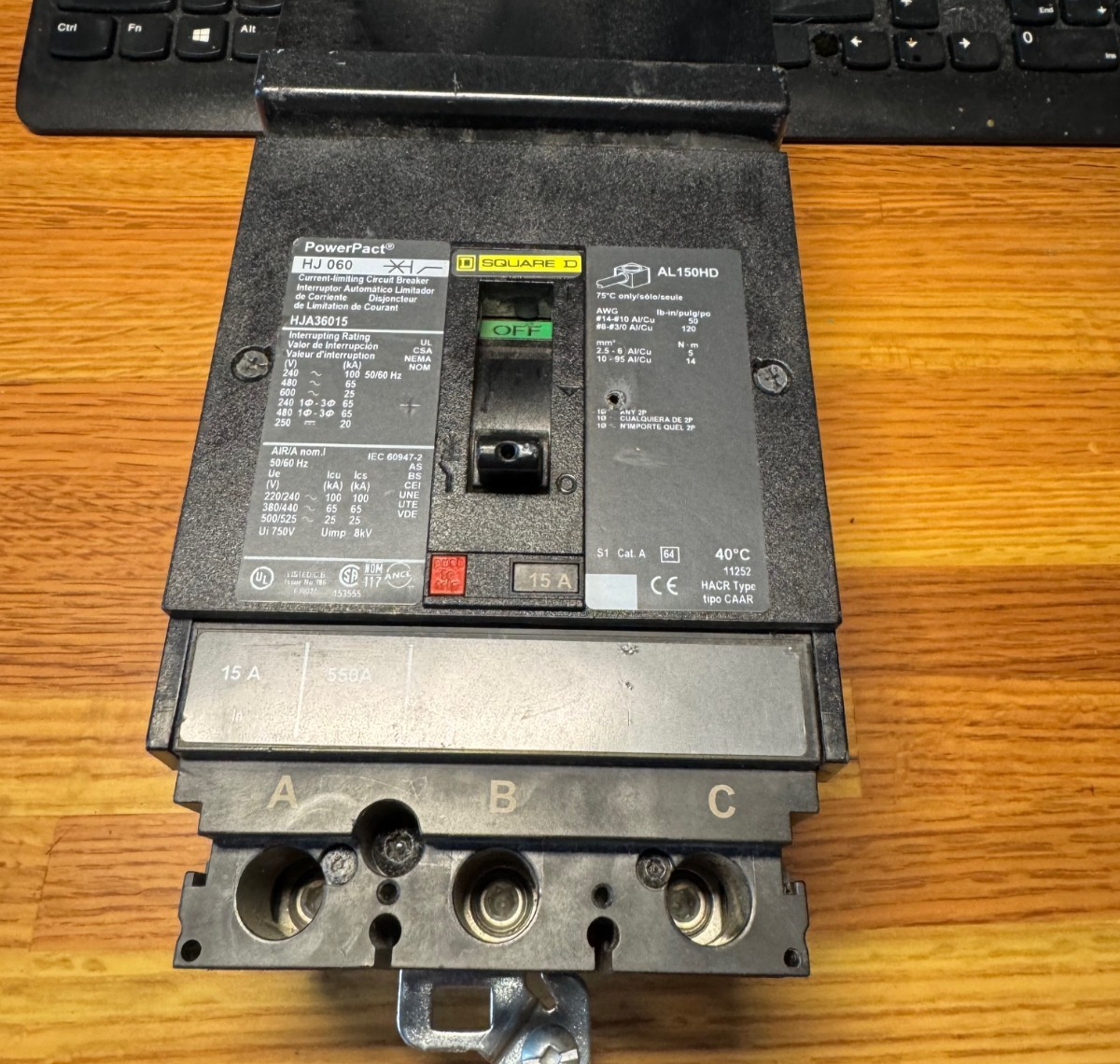 15 AMP SQ D POWER PACT CURRENT LIMITING CIRCUIT BREAKER ZZ1 HAJ36015 600 V