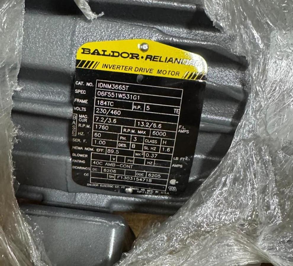 BALDOR MOTOR J4 5HP 1DNM3665T 1760RPM 230/460 V 3 PH 7.2/3.6 13.2/6. A FR 184TC
