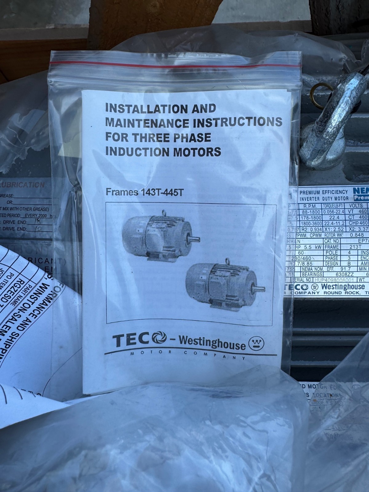 TECO WESTINGHOUSE 7.5 HP MOTOR XA17 1800-3600 RPM 230/460 V 17.8 AMP FRAME 213T