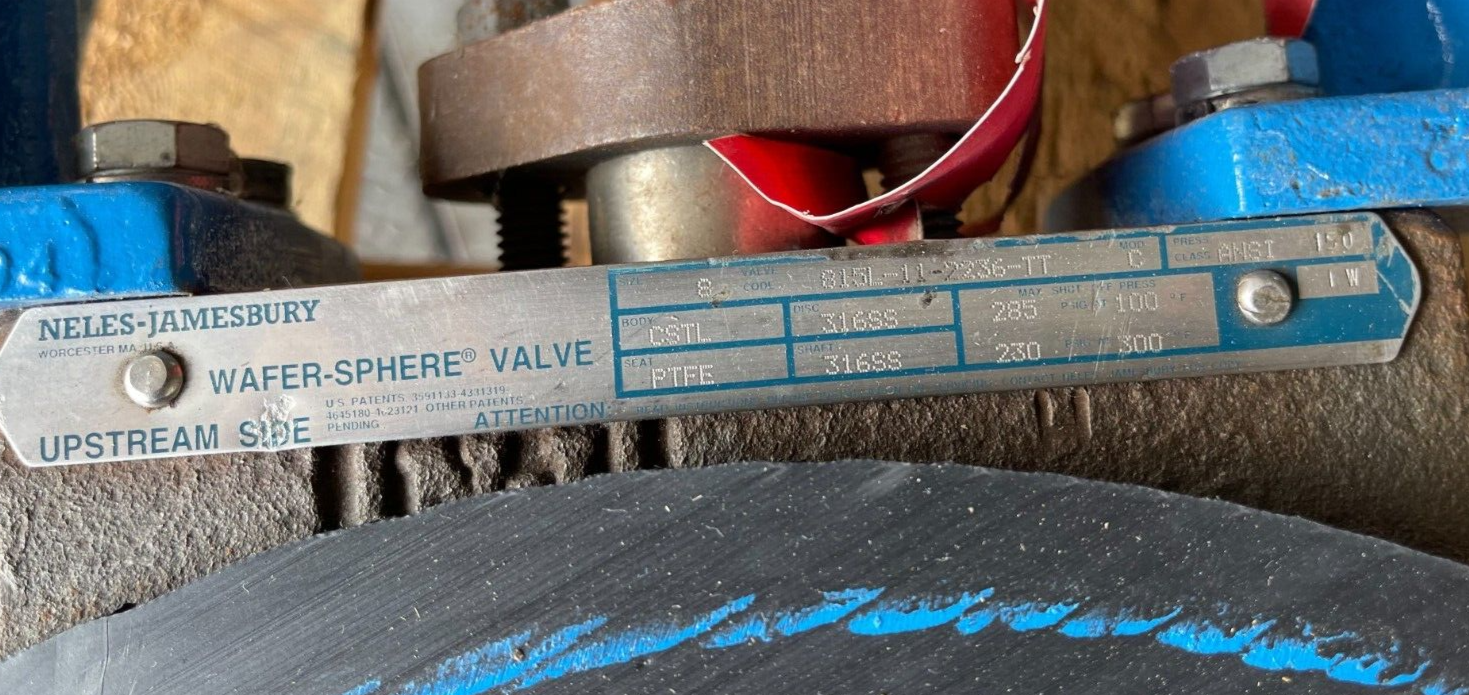 8" 150 LB LUG BUTTERFLY VALVE HI PERFORMANCE JAMESBURY A105 X 316 SS 815L-11-223