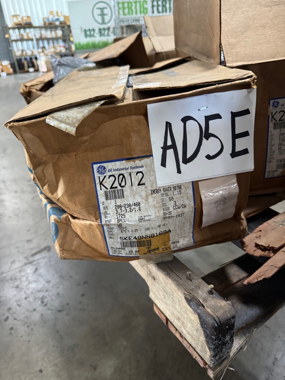 GE 1 HP MOTOR AD5E K2012 5K49NN8189A 1725 RPM 208/230/460 V 3.6/1.9 AMP FR 143T