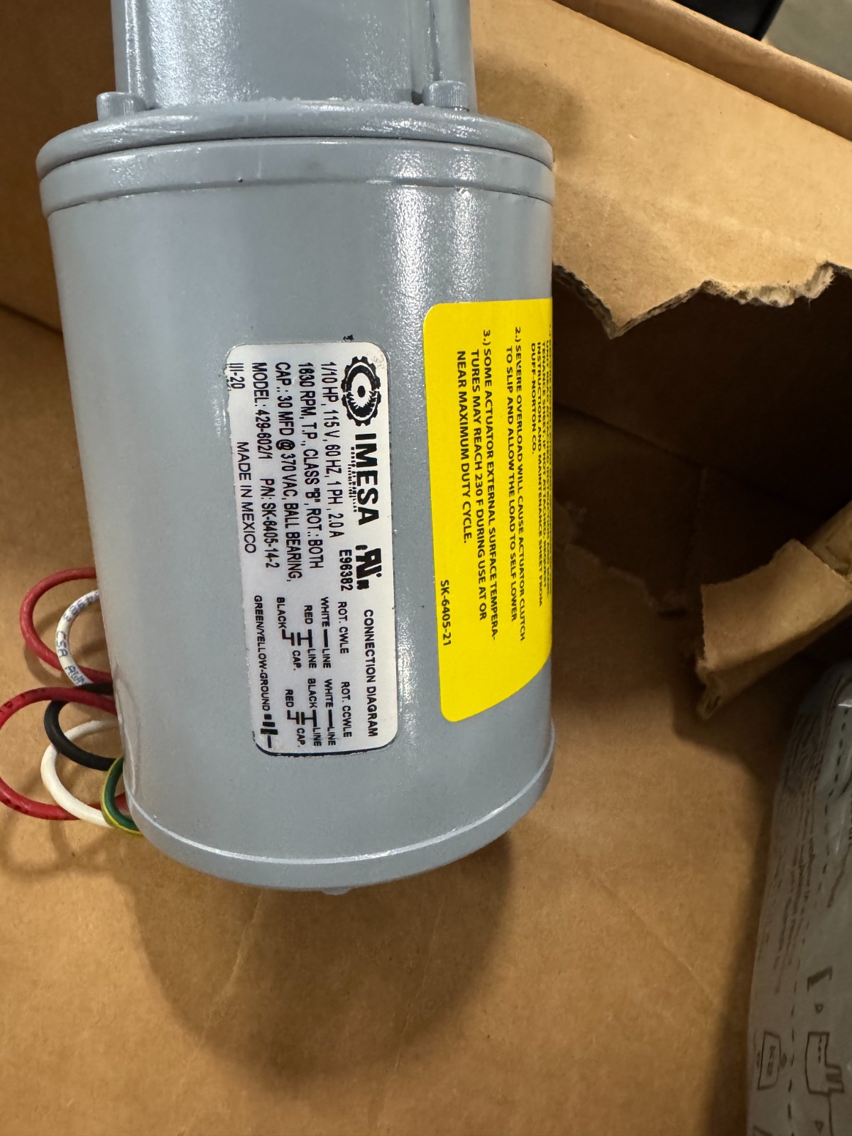 DUFF NORTON LINEAR ACTUATOR YY5 MODEL SPB6405-18" STROKE 115 V 500 LB CAPACITY