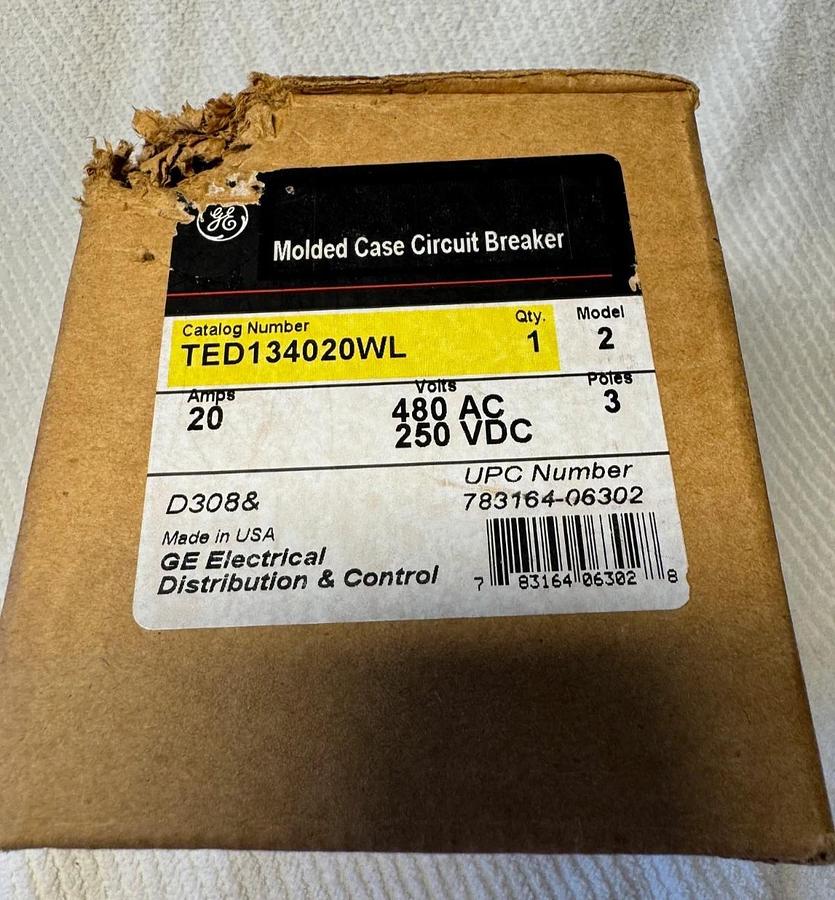 20 AMP GE MOLDED CASE CIRCUIT BREAKER ZZ3 TED134020WL 480 AC 250 VDC 3 POLE