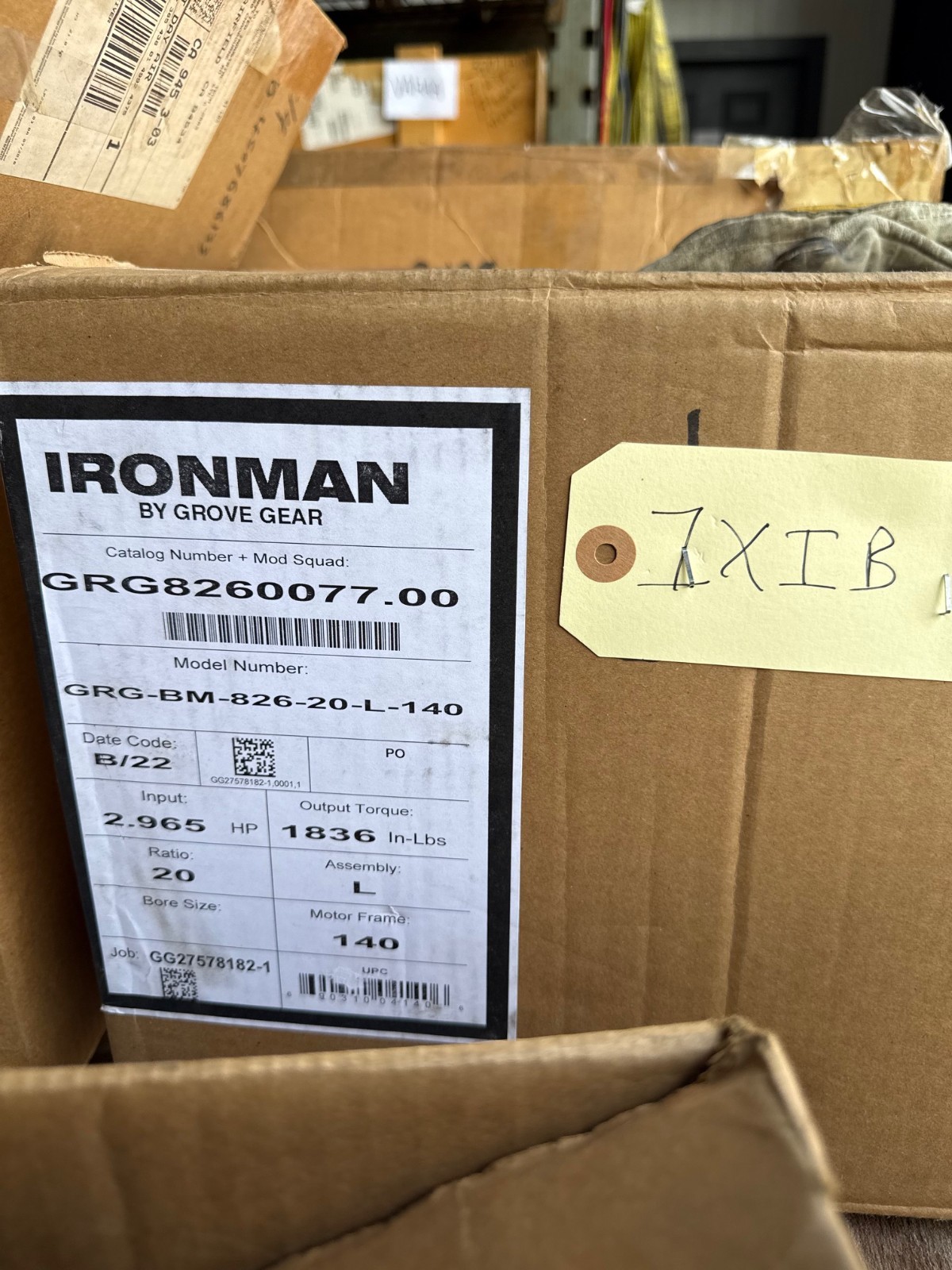 IRON MAN GROVE GEAR REDUCER 1XIB MOD GRG-BM-826-20-L-140 2.965 HP 1750 RPM IN