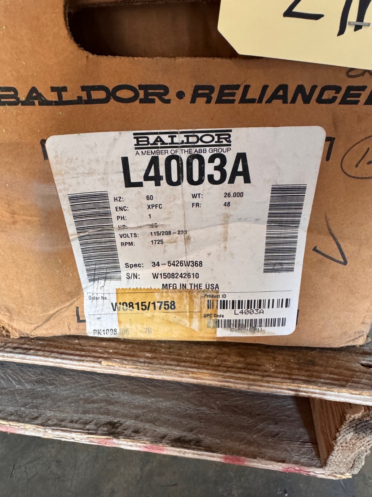 BALDOR EXPLOSION PROOF MOTOR 1/4 HP MODEL L4003A ZM1 ZM2 ZF4A CJ5 1725 RPM