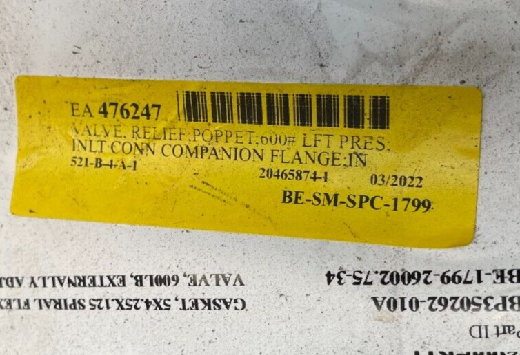 CLYDE INDUSTRIES POPPIT RELIEF VALVE BE-1799-2600275-34-CORE 600 LB LIFT PRESS B