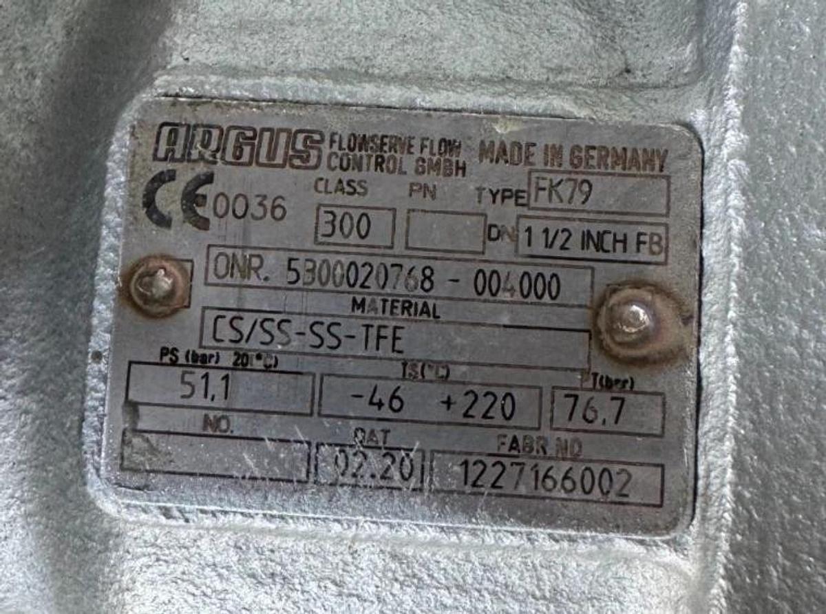 ARGUS 11/2" 300 RF FP BALL VALVE MODEL FK79 V24 CS BODY SS TRIM W AUTOMAX ACT