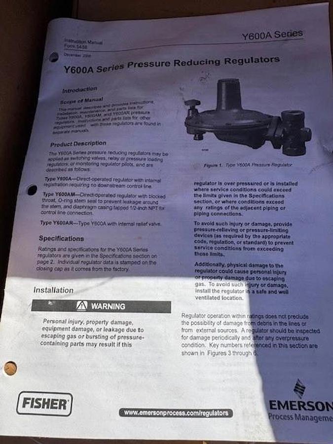 FISHER Y600A 1" PRESSURE REGULATOR XC2 150 LB