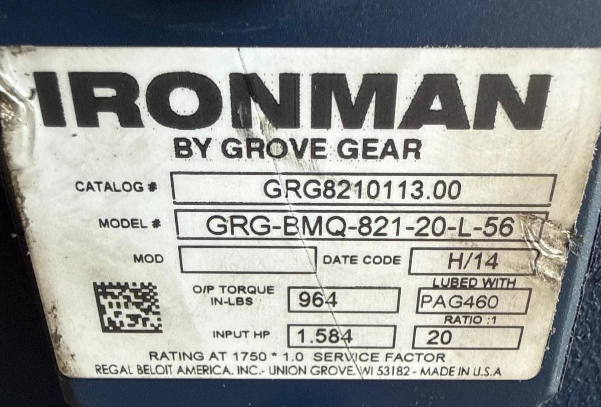 IRON MAN GROVE GEAR REDUCER 1XWF MOD GRG-BMQ-821-20-L-56 SP 1.585 HP 20 TO 1