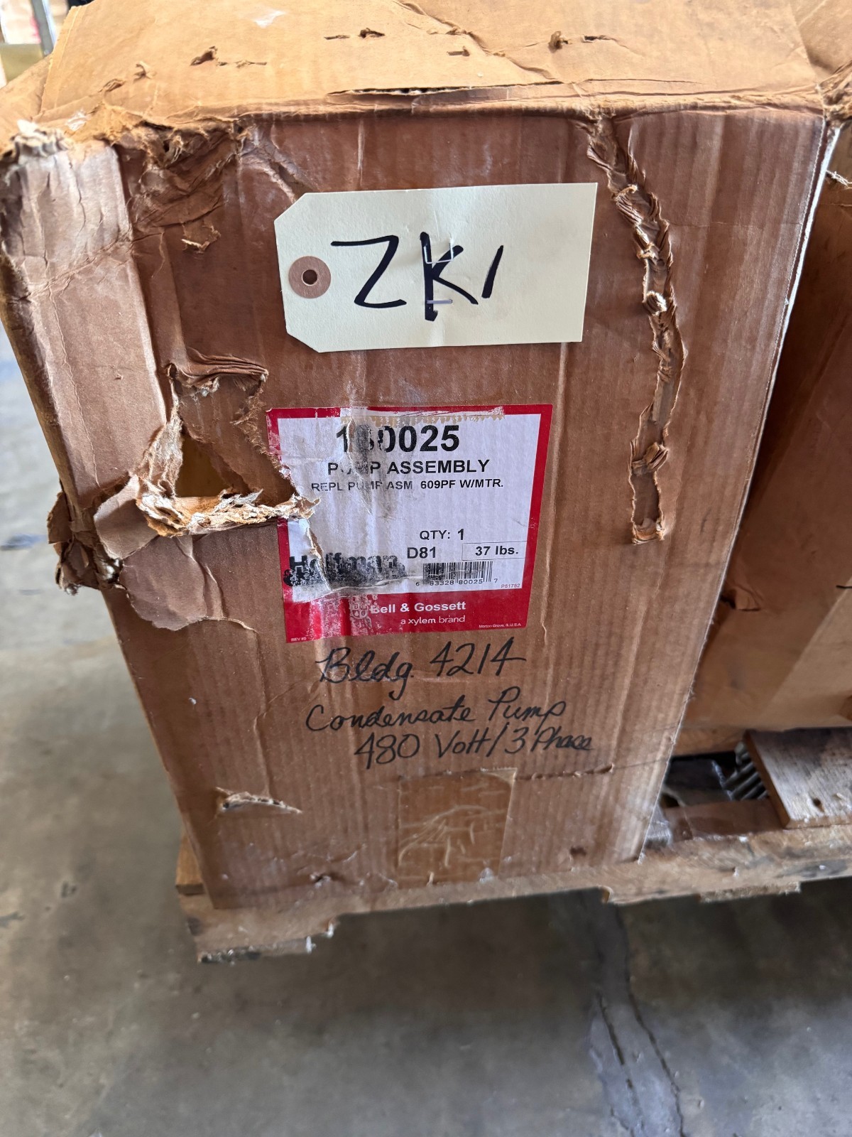 BELL & GOSSETT PUMP ZK1 402  1/8 HP 180001 20 GPM 20 PSI 825 RPM 400/460V 3