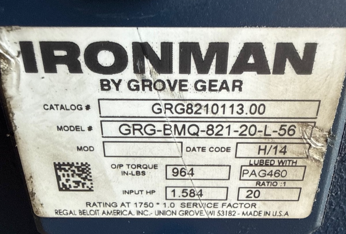 IRON MAN GROVE GEAR REDUCER 1XWF MOD GRG-BMQ-821-20-L-56 SP 1.585 HP 20 TO 1