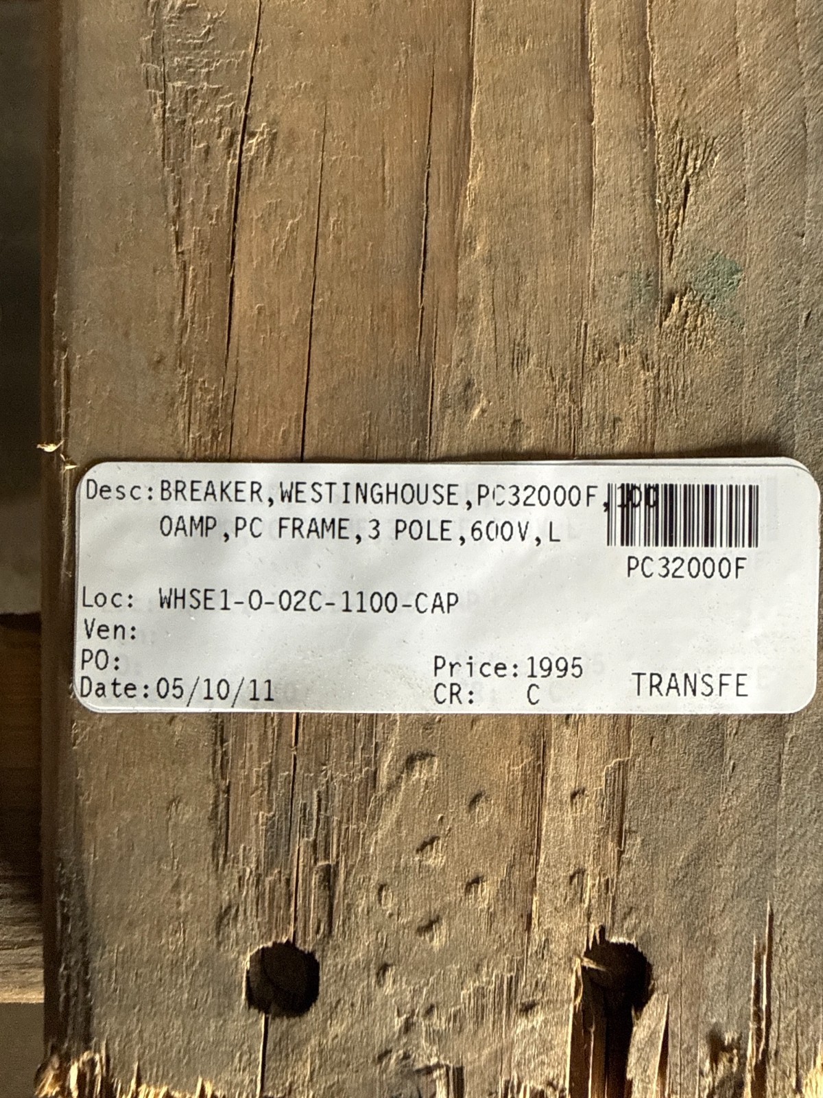 Refurbished Westinghouse 2000 AMP BREAKER PC32000F 2KA PC FRAME 3P 600V 2000 A TRIP 2YW9