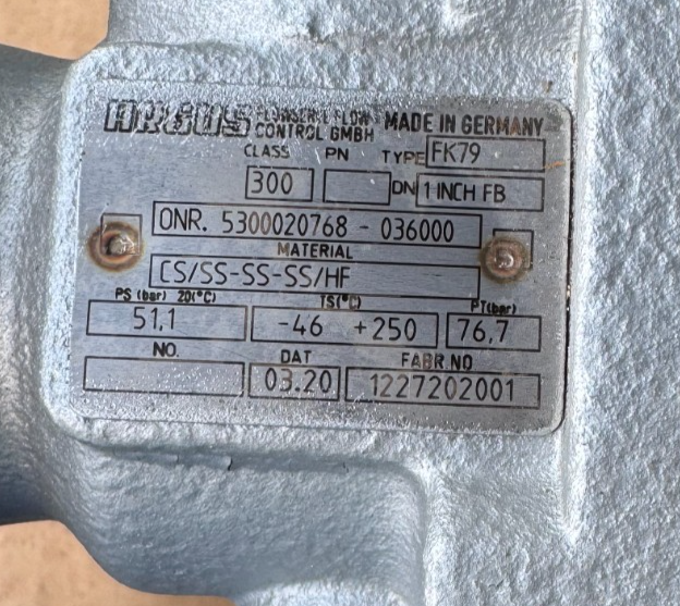 ARGUS 1" 300 RF FP BALL VALVE V22 MODEL FK79 CS BODY SS TRIM W AUTOMAX ACTUATOR