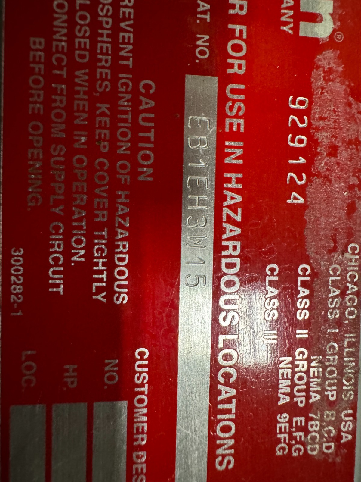 APPLETON EXPLOSION PROOF BREAKER V63 15 AMP 480 V 3 POLE 3 PH EB1EH3W15