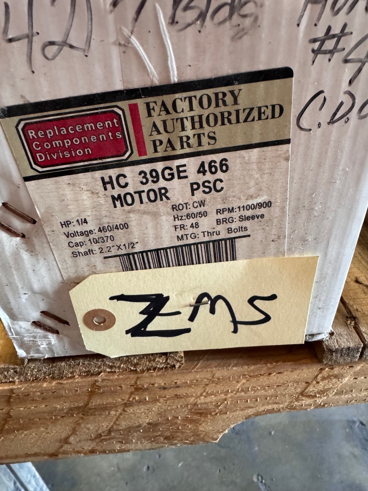 GENTEQ Motor 1/4-1/5 HP MODEL HC39GE464 ZI7 ZM5 ZM6 1100/900 RPM 400/460V