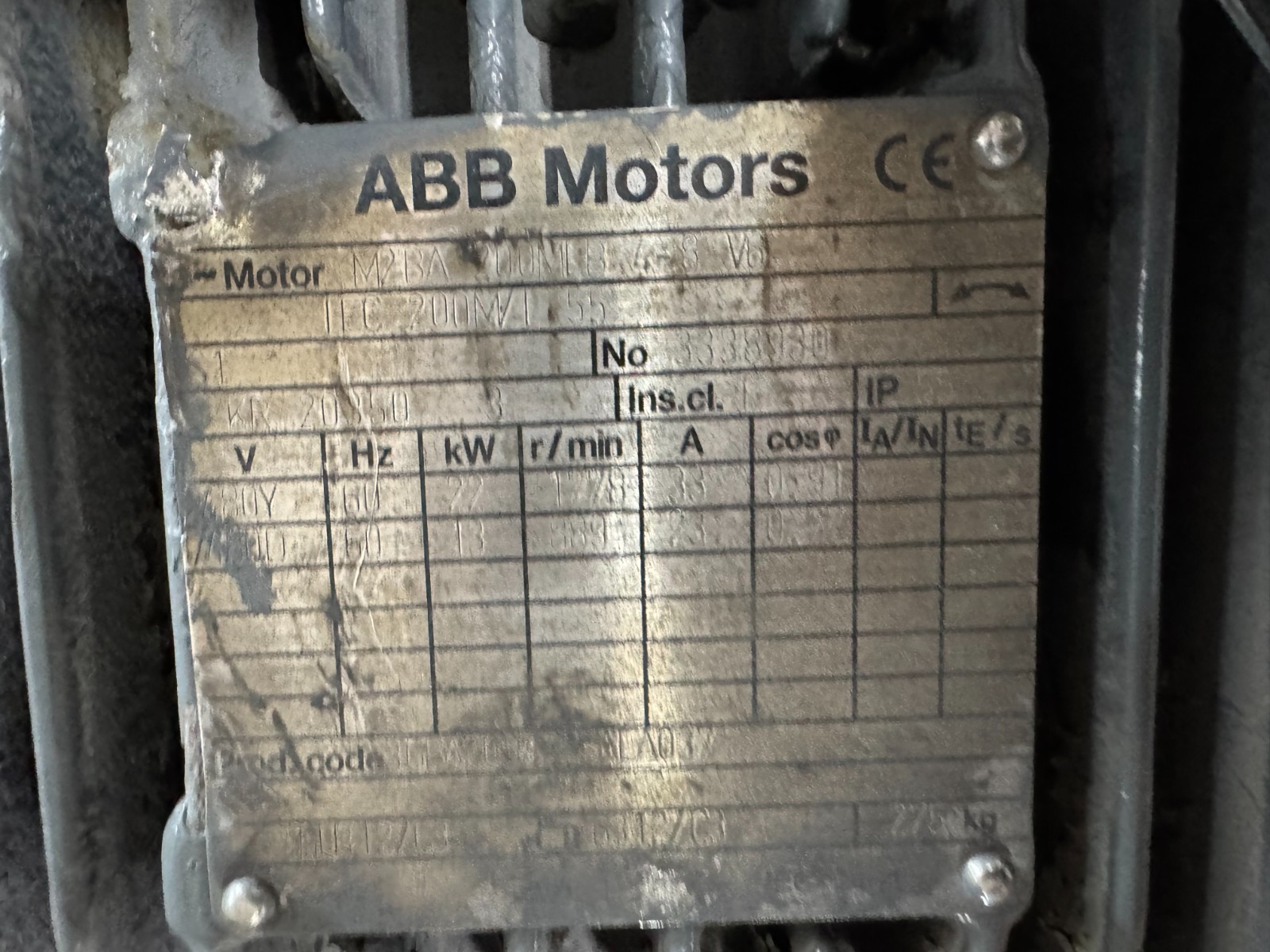 ABB Motor U 30 HP MODEL MB2A 200 MLB 1778/889 RPM 480/230 V 33/23 AMP 3 PH