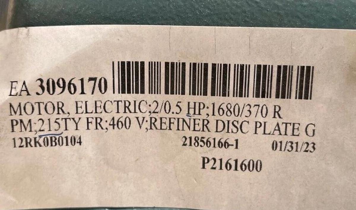 2 1/2 HP MOTORMASTER POWER TRANSMISSION 1680/370 RPM 460 V FRAME 215TY P216160