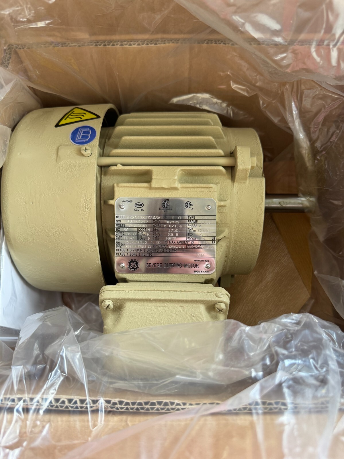GE MOTOR C7 1HP 5KS143STE205A 1750 RPM 208-230/460 V 2.8 1.4 AMP 3 PH  FR 143T