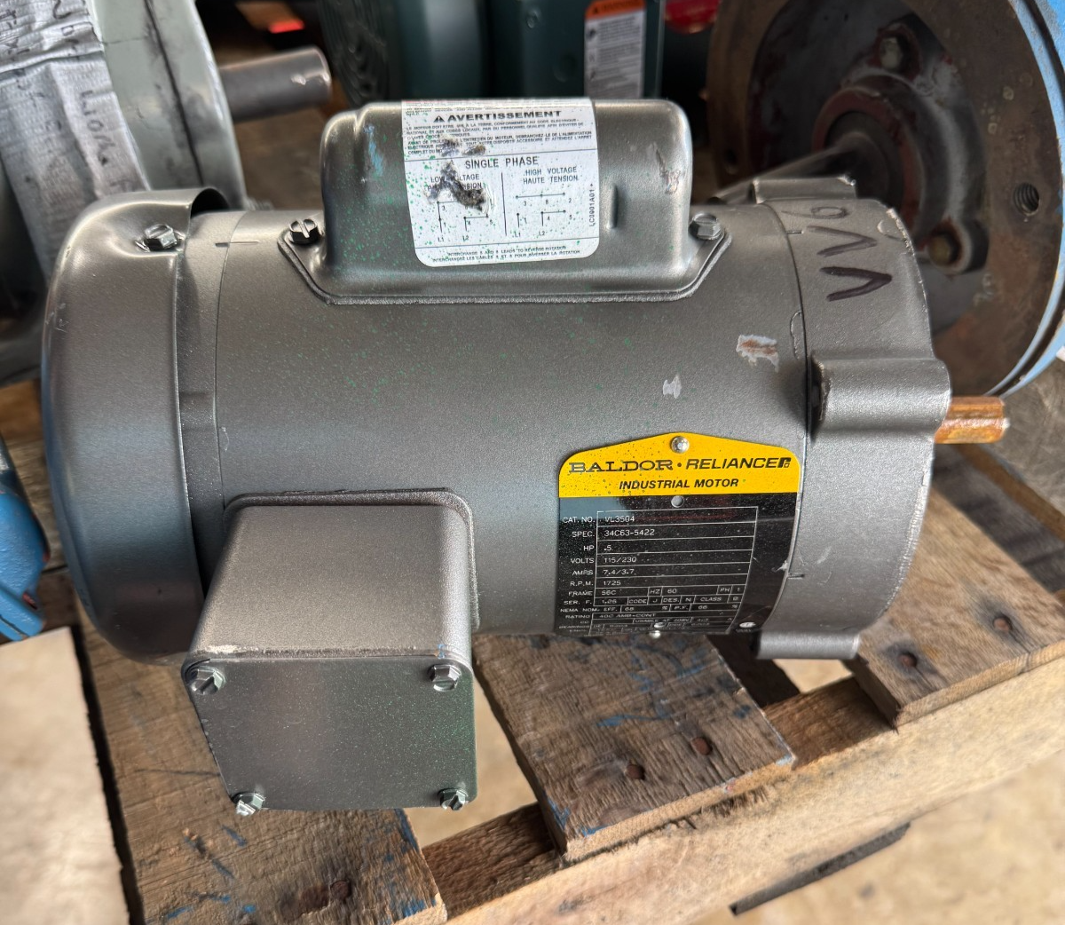 BALDOR MOTOR VV6 1/2 HP MODEL VL3504 1725 RPM 115/230 V 1 PH 7.4/3.7 AMP FR 56C