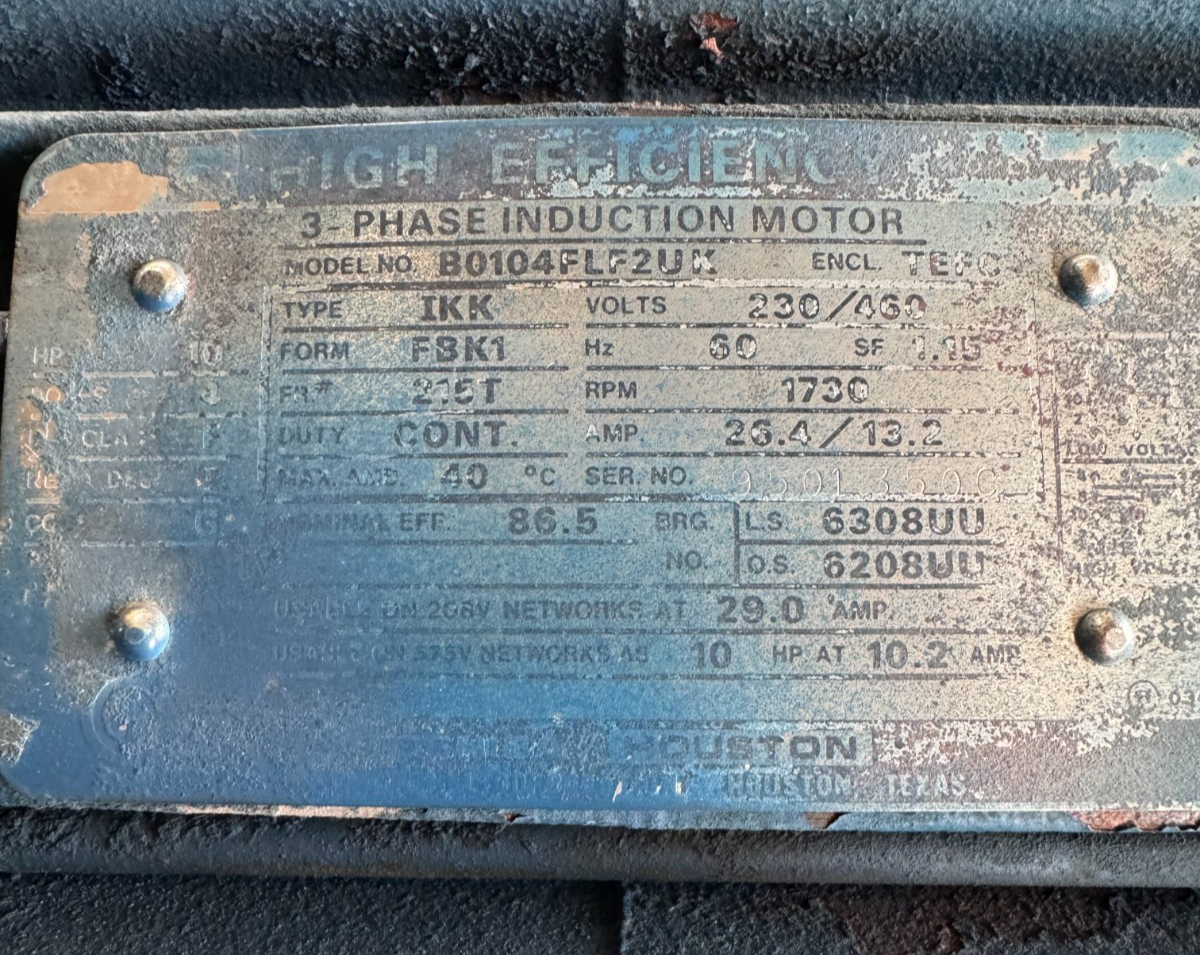 US ELECTRIC MOTORS TT2 10 HP MODEL B0104FLF2UK 1730 RPM 220/460 V 3 PH 26.4/13.