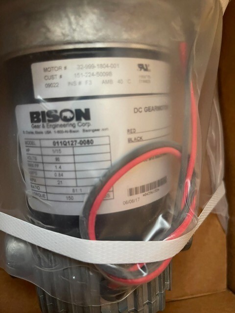 BISON DC GEARMOTOR 1/15 HP 90 VDC RATIO 81 TO 1 011Q127-0080