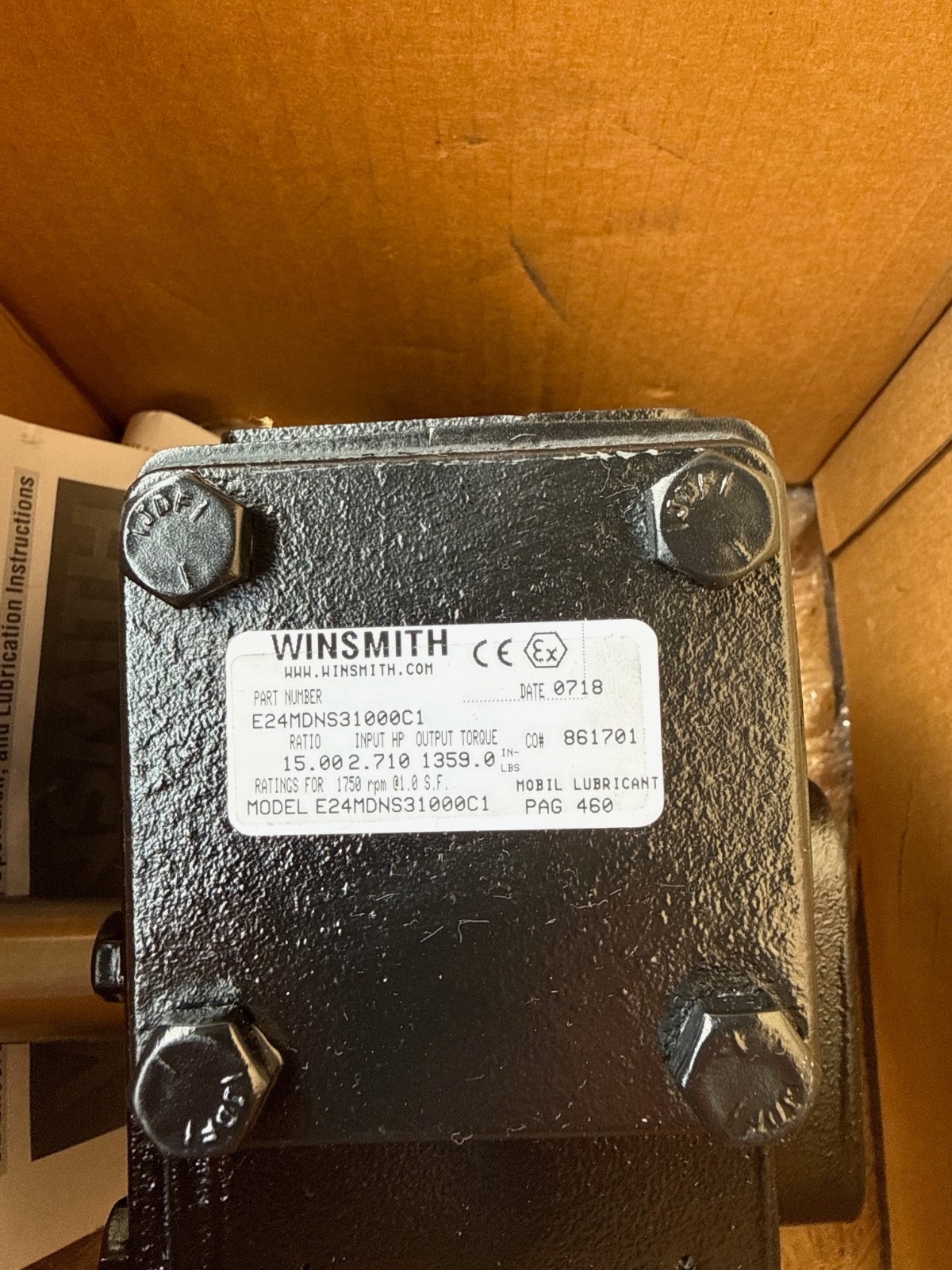 SE ENCORE WINSMITH GEAR REDUCER 1XIF 1XII MOD E-24MDNS31000C1 1750 RPM IN