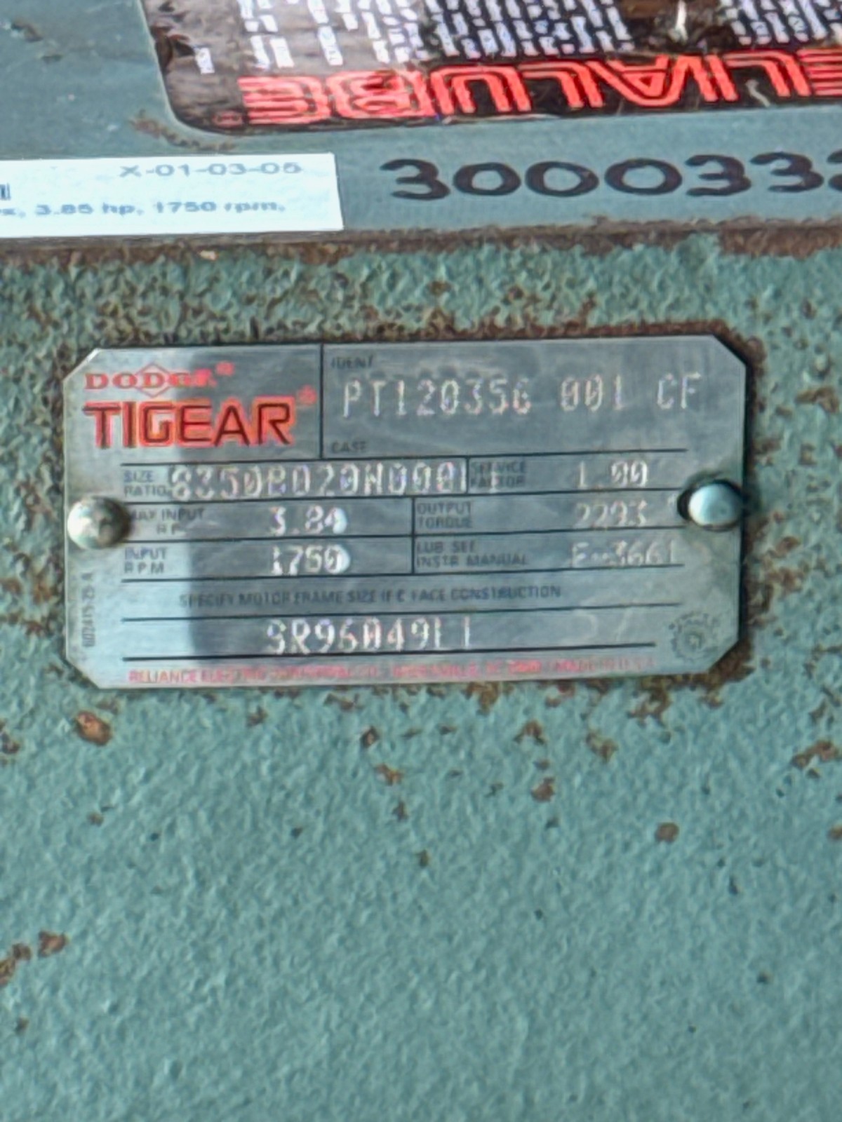 TIGEAR/2 DODGE GEAR REDUCER 1XSB MOD 8350BO20ND00 1750 RPM 20 TO 1 RATIO 3.84 HP