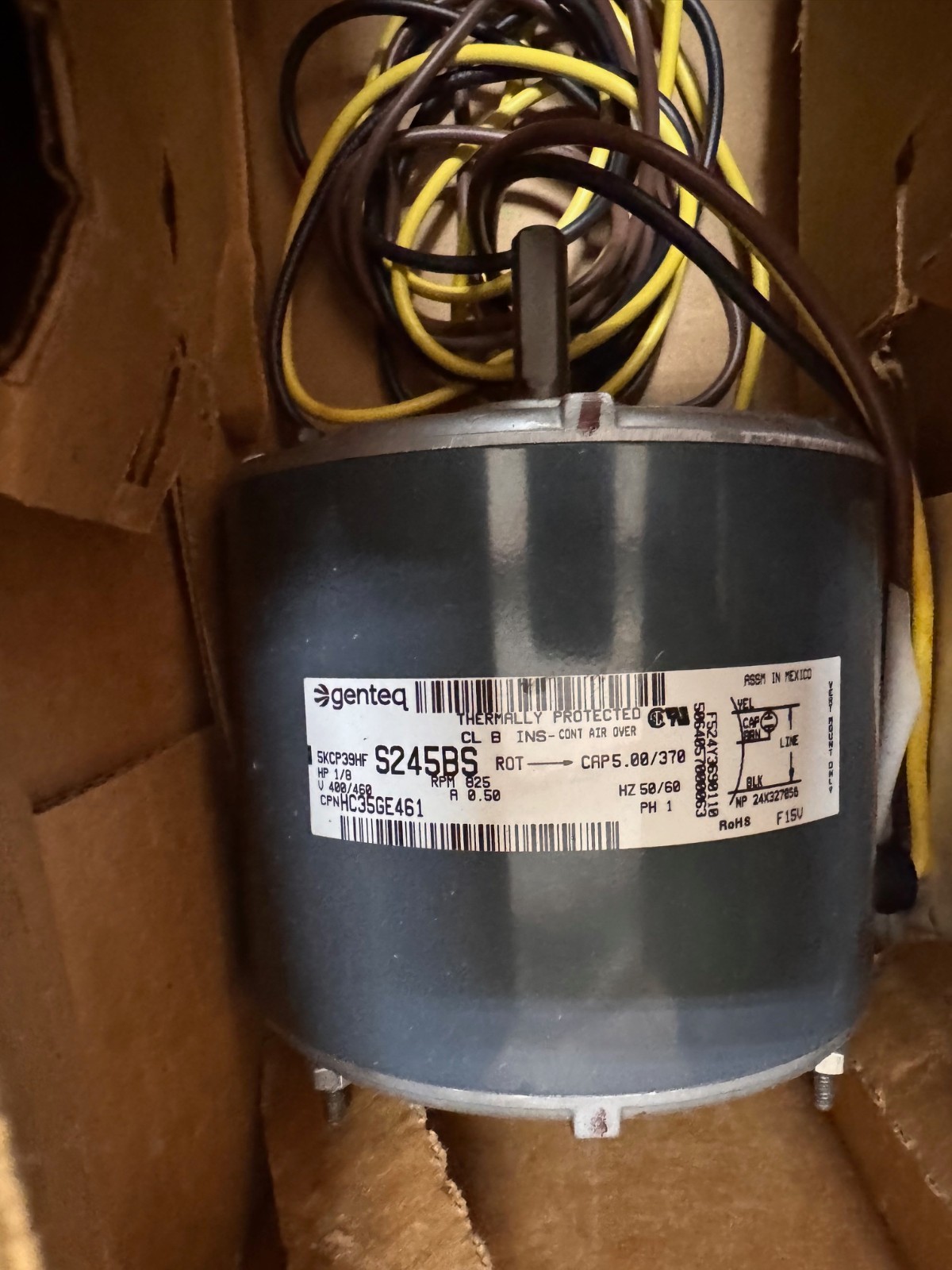 GENTEQ Motor 1/8  HP MODEL HC 35GE 461  S245BS ZJ2 ZI5 825 RPM 400/460 V .5 AMP