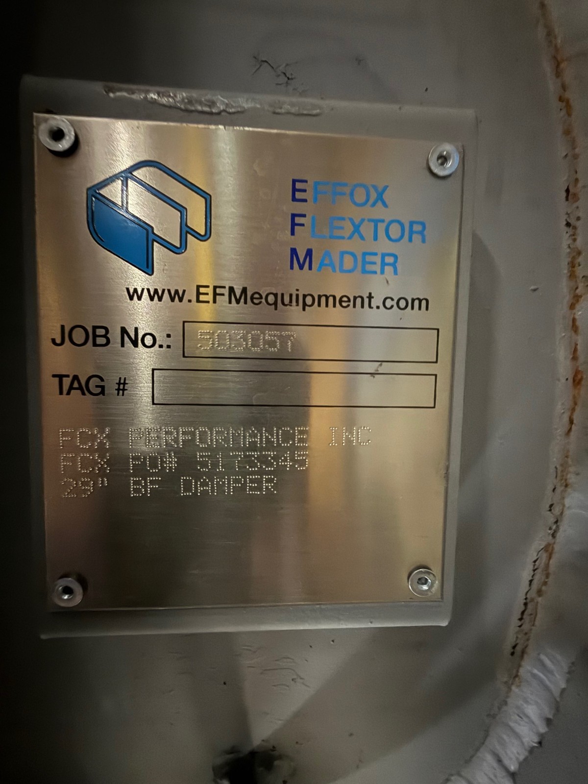 Used EFMequipment 29" BF DAMPER VALVE 503057 WITH JAMESBURY VALV-POWR ACTUATER 2YE