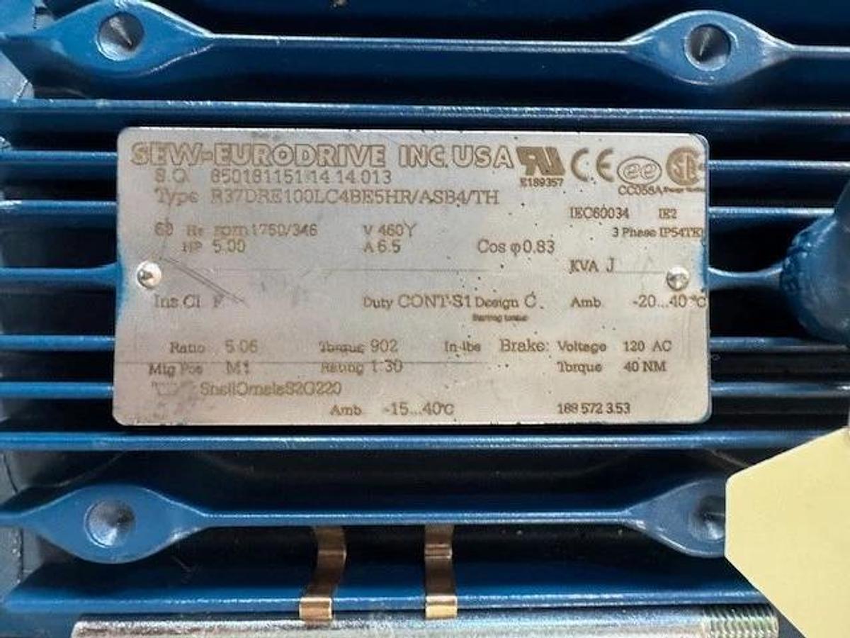 SEW-EURODRIVE GEAR MOTOR WA35 MOD R37DRE100M4BE5HR/AFQ5 1720 TO 340 RPM 4.4 HP