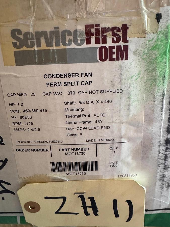 SERVICE FIRST Motor 1 HP MODEL MOT18730  K55HXKEW-3153 ZH11 ZH2 1125 RPM