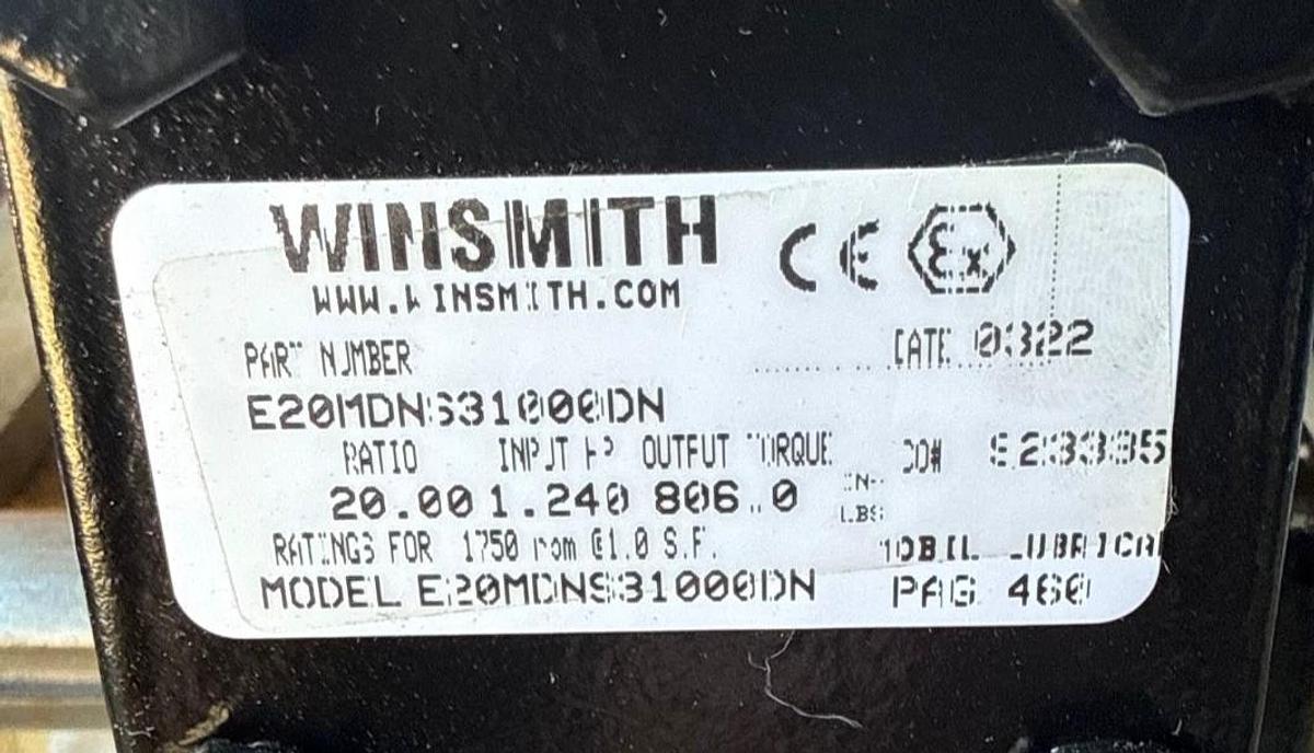 WINSMITH GEAR REDUCER 1XVH MODEL E20MDNS31000DN 1750 RPM IN 20 TO 1 RATIO