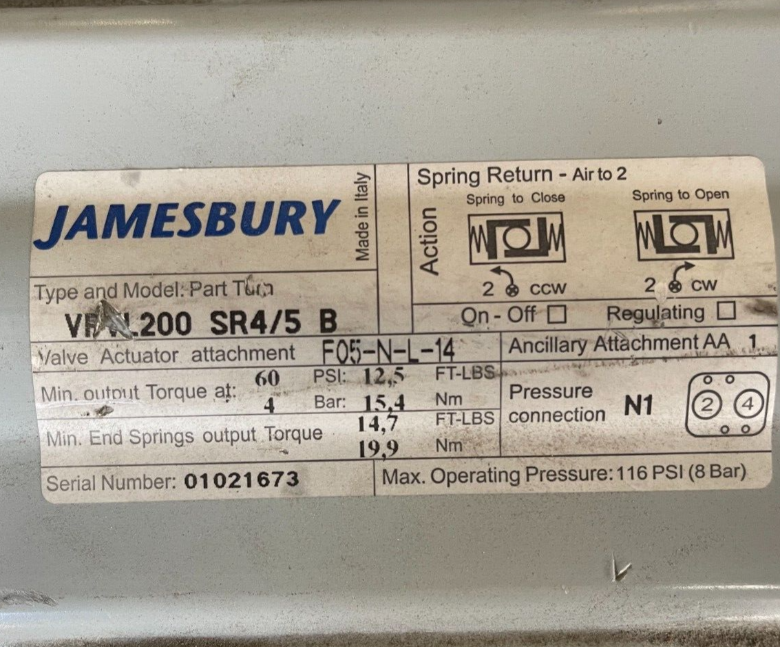 11/2" 1500 3 PC SW A105 CONTROL BALL VALVE JAMESBURY W VPVL200 SR4/5 B ACTUATOR