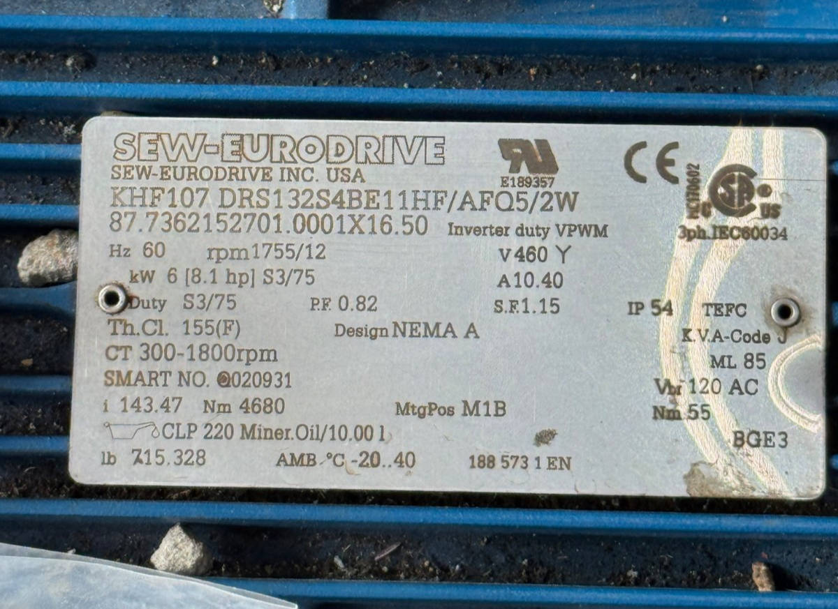 SEW-EURODRIVE GEAR MOTOR WA32 WA49 KHF107 DRS132S4BE11HF/AFQ5/2W 1755- 12 RPM