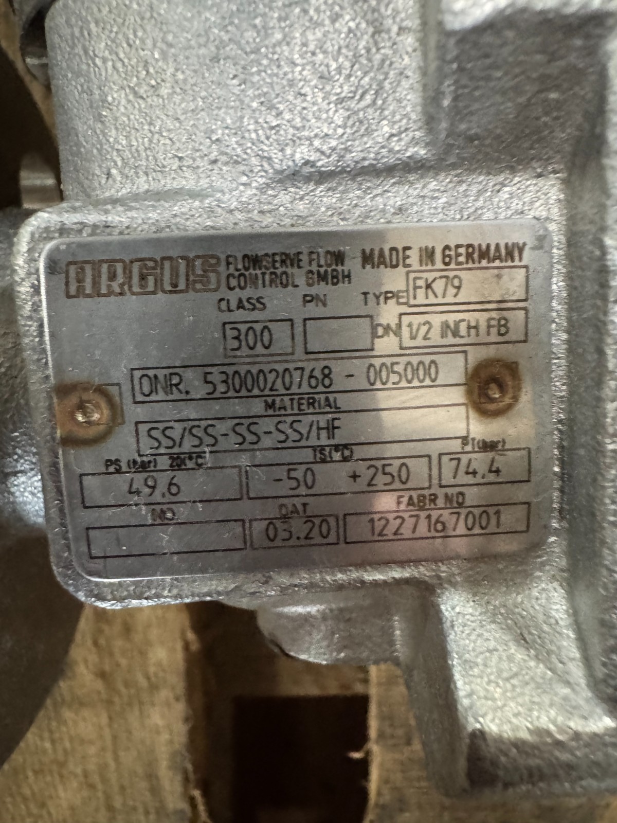 ARGUS 1/2" 300 RF FP BALL VALVE V36 MODEL FK79 SS BODY SS TRIM W ACTUATOR