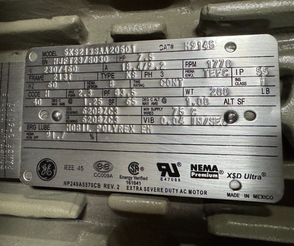 WEG MOTOR D7 5HP MODEL 00518ET3E184T-W22 1800 RPM 208-230/460/380V AMP 3PH184TC