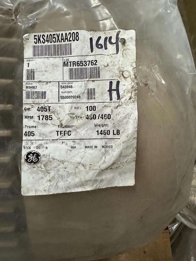 GE MOTOR XA5 100 HP MODEL M9467 5KS405XAA208 1785 RPM 460 V 3 PH 72/36/74/37 AM