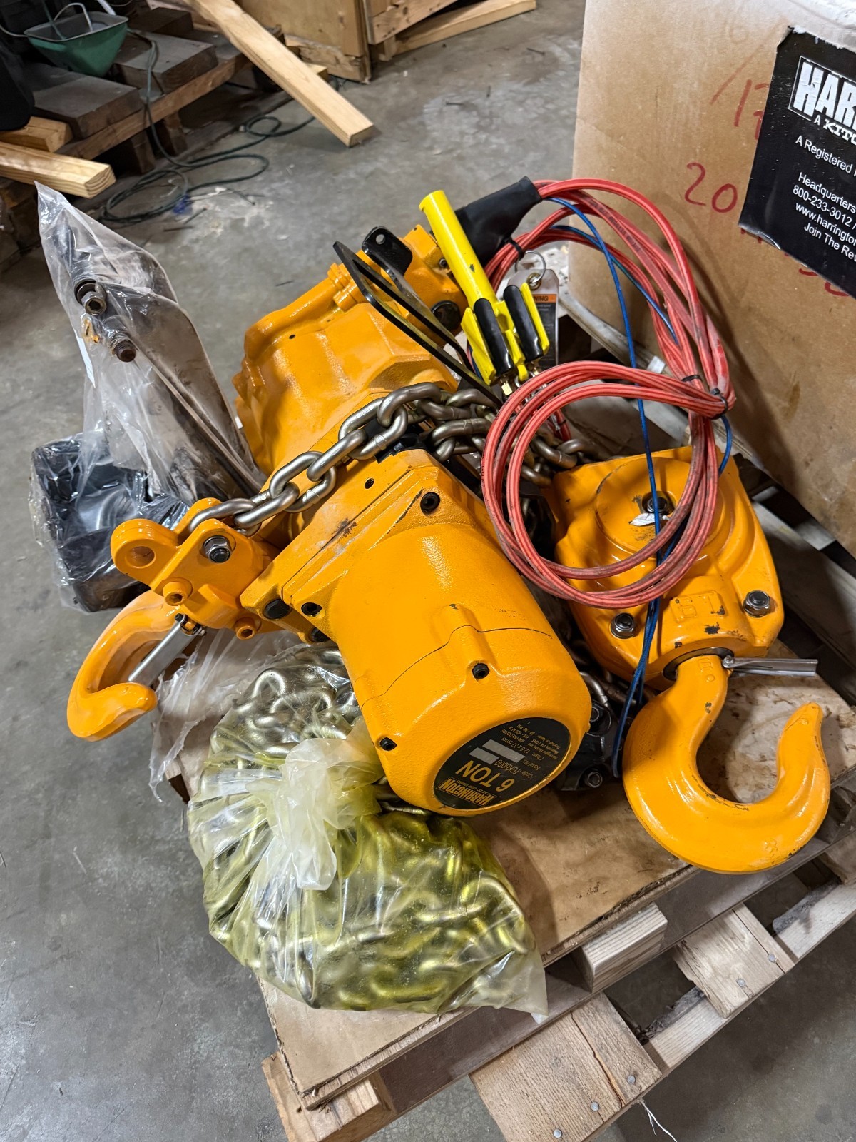 Used Harrington Pneumatic Hoist 6 Ton TCK6000-P2  WITH TROLLEY 2YQ2-7 2RY2