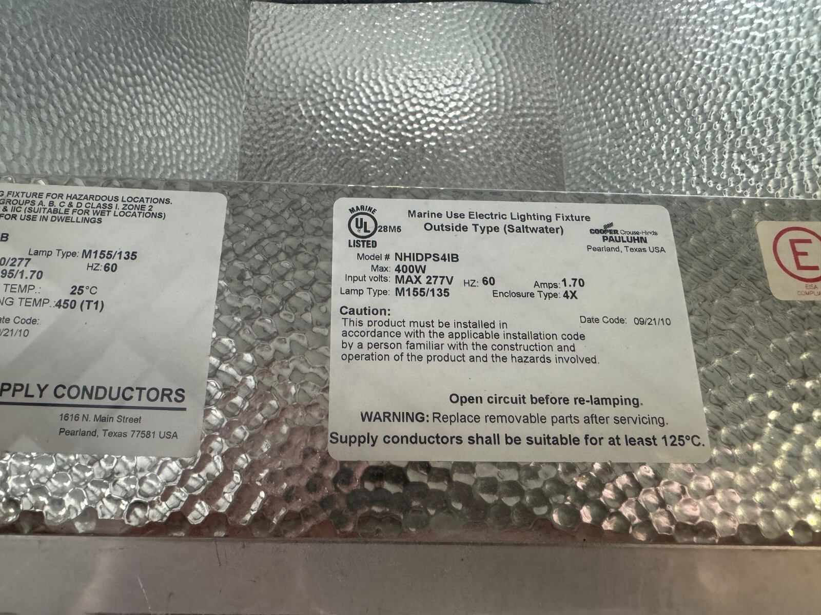 Flood Light COOPER PAULHN NHIDPS4IB EXPLOSION PROOF 400 WATT STAINLESS