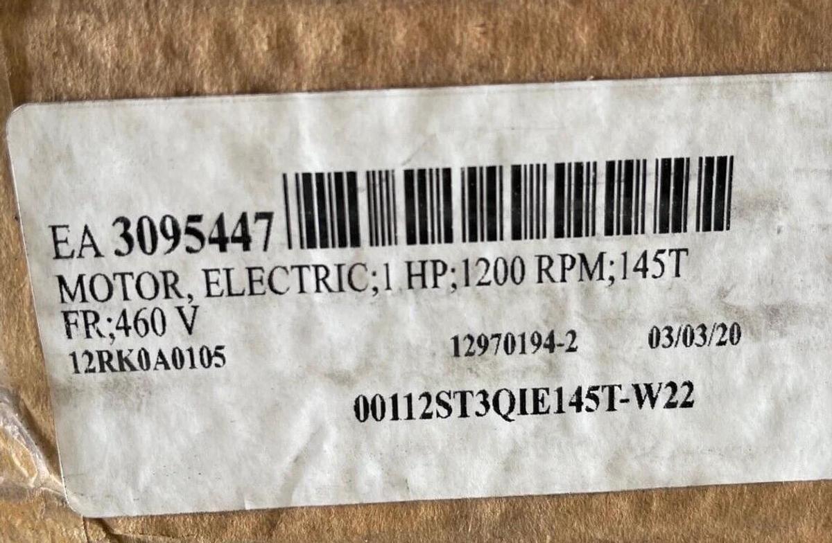 WEG 1 HP MOTOR 1170 RPM 460 V FRAME 145T 00112ST3QIE145T-W22