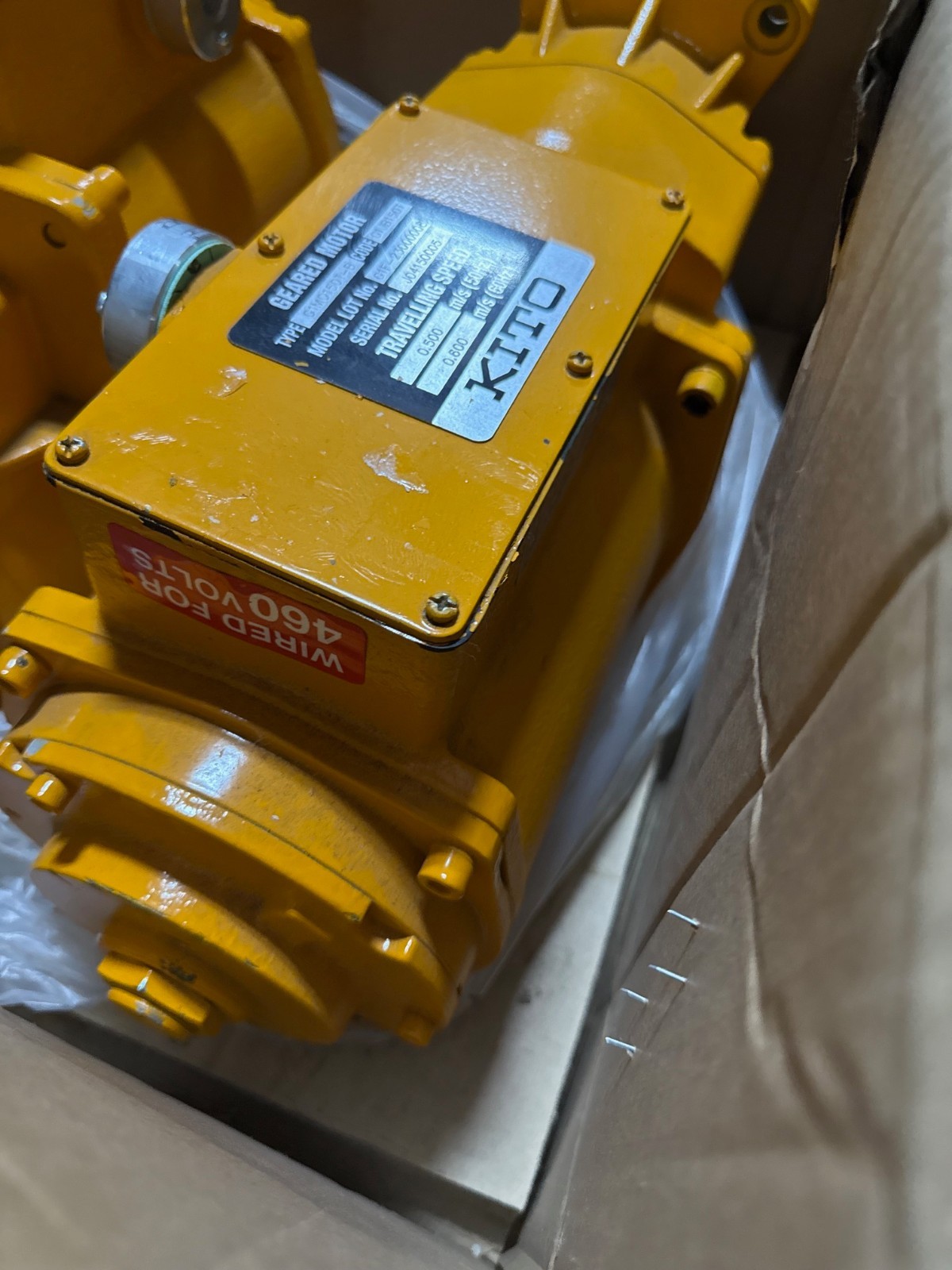 Used KITO OVERHEAD CRANE GEAR MOTOR MODEL G1MO150-B G1JB150T .60 M/S 2 HP 2YAC