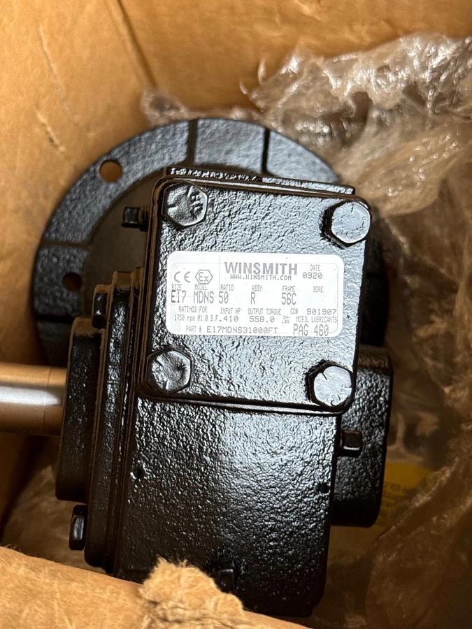 SE ENCORE WINSMITH GEAR REDUCER 1XIC MOD E-17MDNS31000FT 1750 RPM IN 50 TO 1 RAT